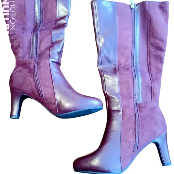 Beauty In Boots Ashley Stewart's 8W Red Wine Snake Print Boots - Picture 2 of 11